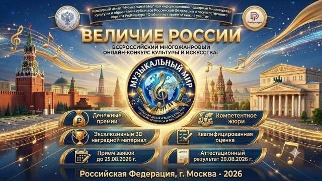 «ВЕЛИЧИЕ РОССИИ»: открыт приём заявок на Всероссийский многожанровый конкурс в Москве